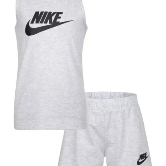 NWT Nike Little Girls Club Birch Heather Tank and Jersey Shorts, Sz 2T - Picture 1 of 5